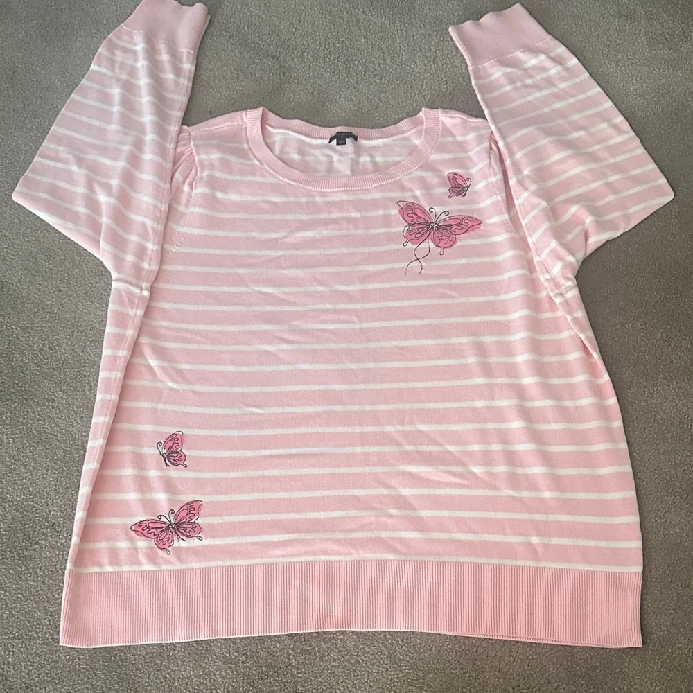 Talbots Pink and White Striped Sweater - Picture 1 of 4